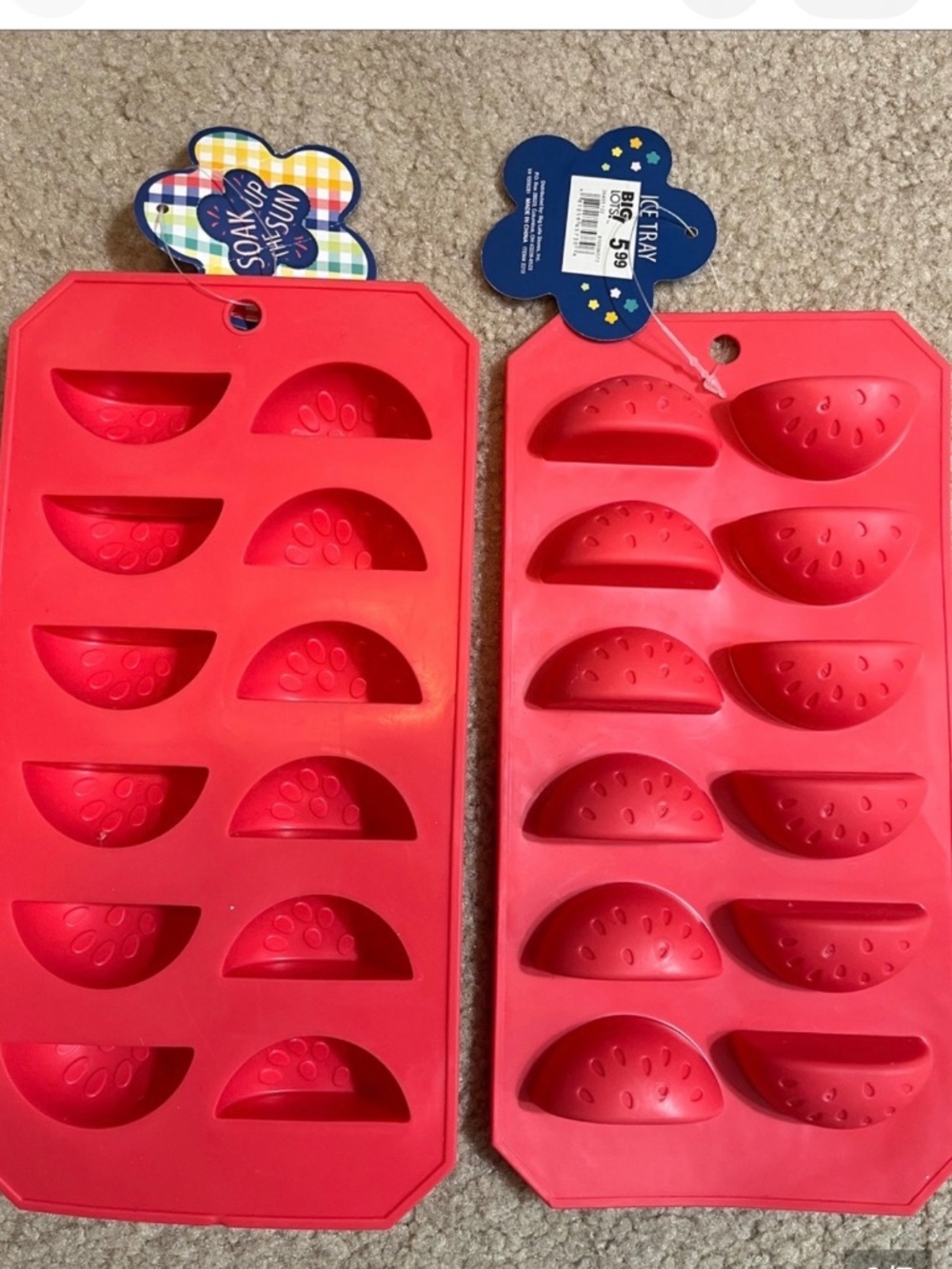 🍉 2 Watermelon Silicone Ice Cube Trays (NWT)
